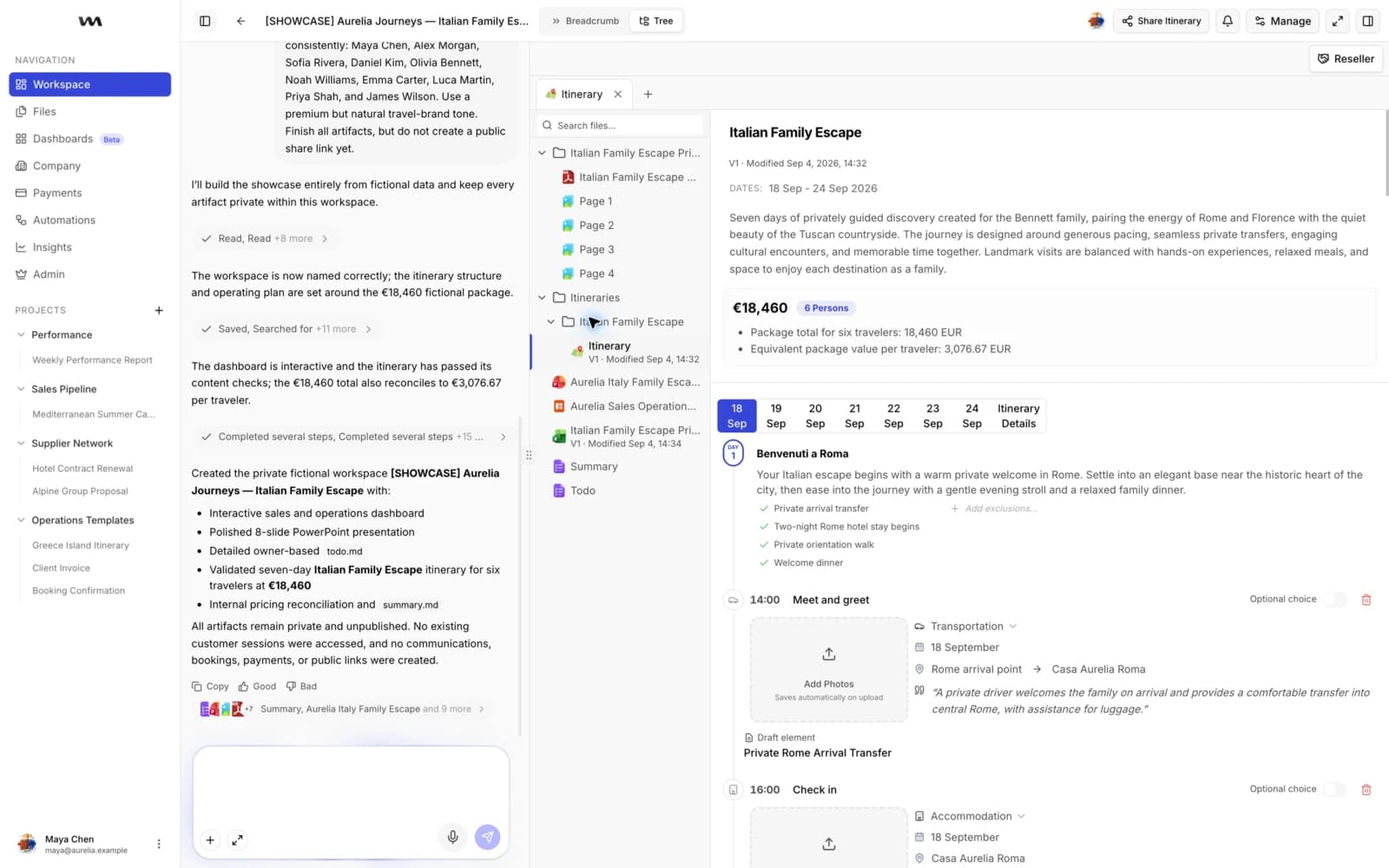 Wandero itinerary builder with daily experiences and locations